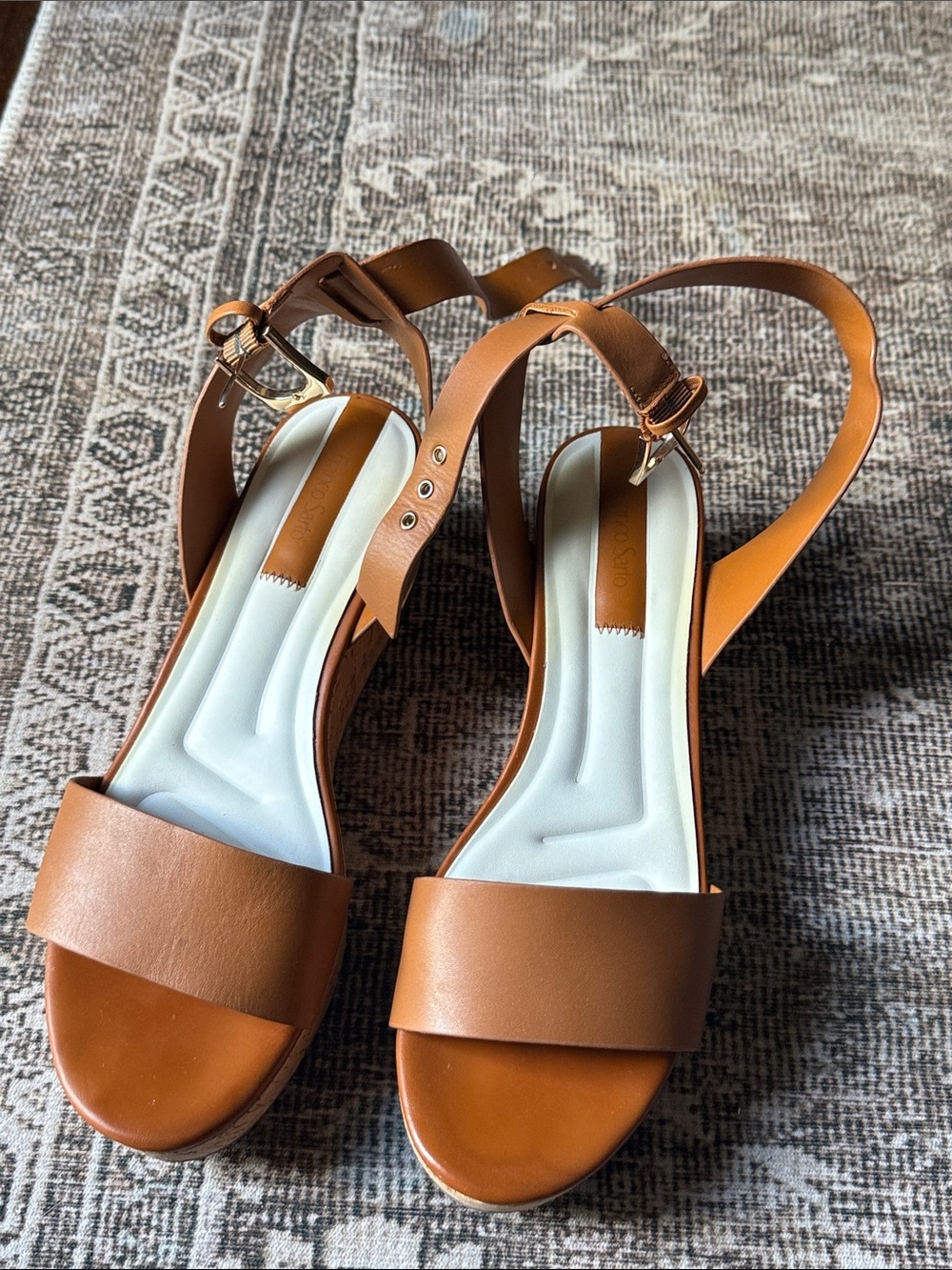 Franco Sarto Tan Strappy Ankle-Wrap Sandals